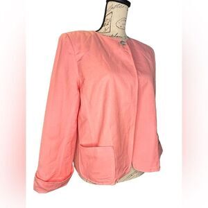 David N petites blazer linen blend size 12 EUC front pockets pink 3/4 sleeves.